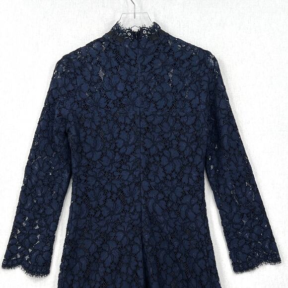 SANDRO Rina Long Sleeve Lace Dress Womens Large Navy Blue Black Sheath Mini - Picture 7 of 16